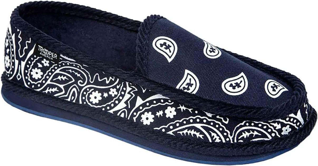 

Туфли-тапочки Trooper America Men KS-002 Navy с бандана узором Пейсли | Уютные, яркие домашние тапочки | Сверхмягкая подошва для дома и улицы, темно-синий