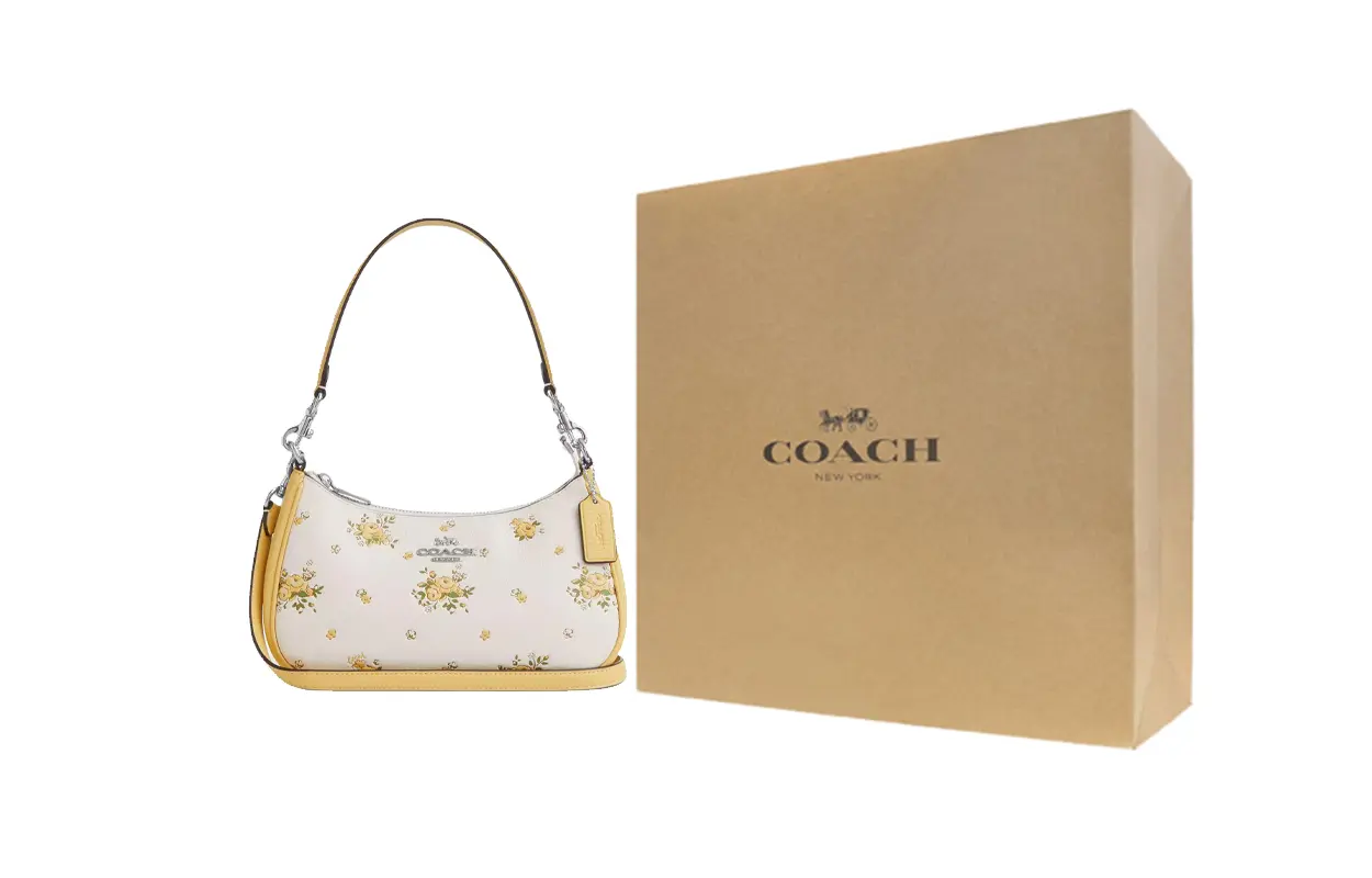 

COACH Терри Личи Зернистая кожаная портативная сумка через плечо Средний размер Женская серебристая и меловая