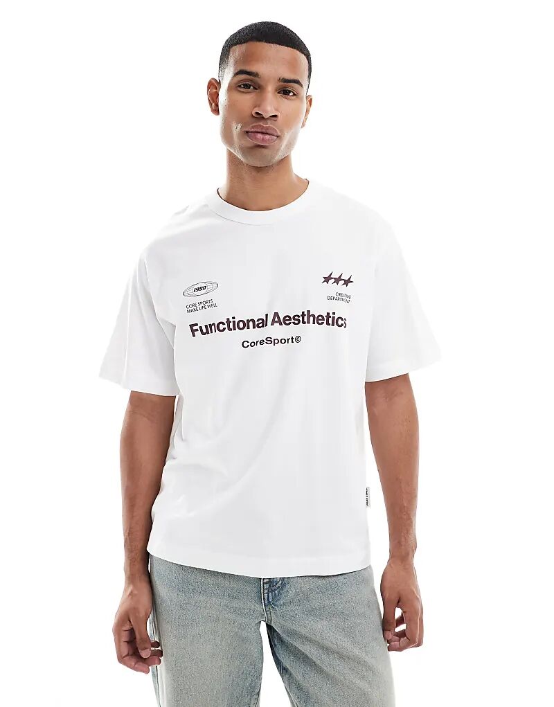 

Футболка Jack & Jones свободного кроя со спортивным принтом белого цвета
