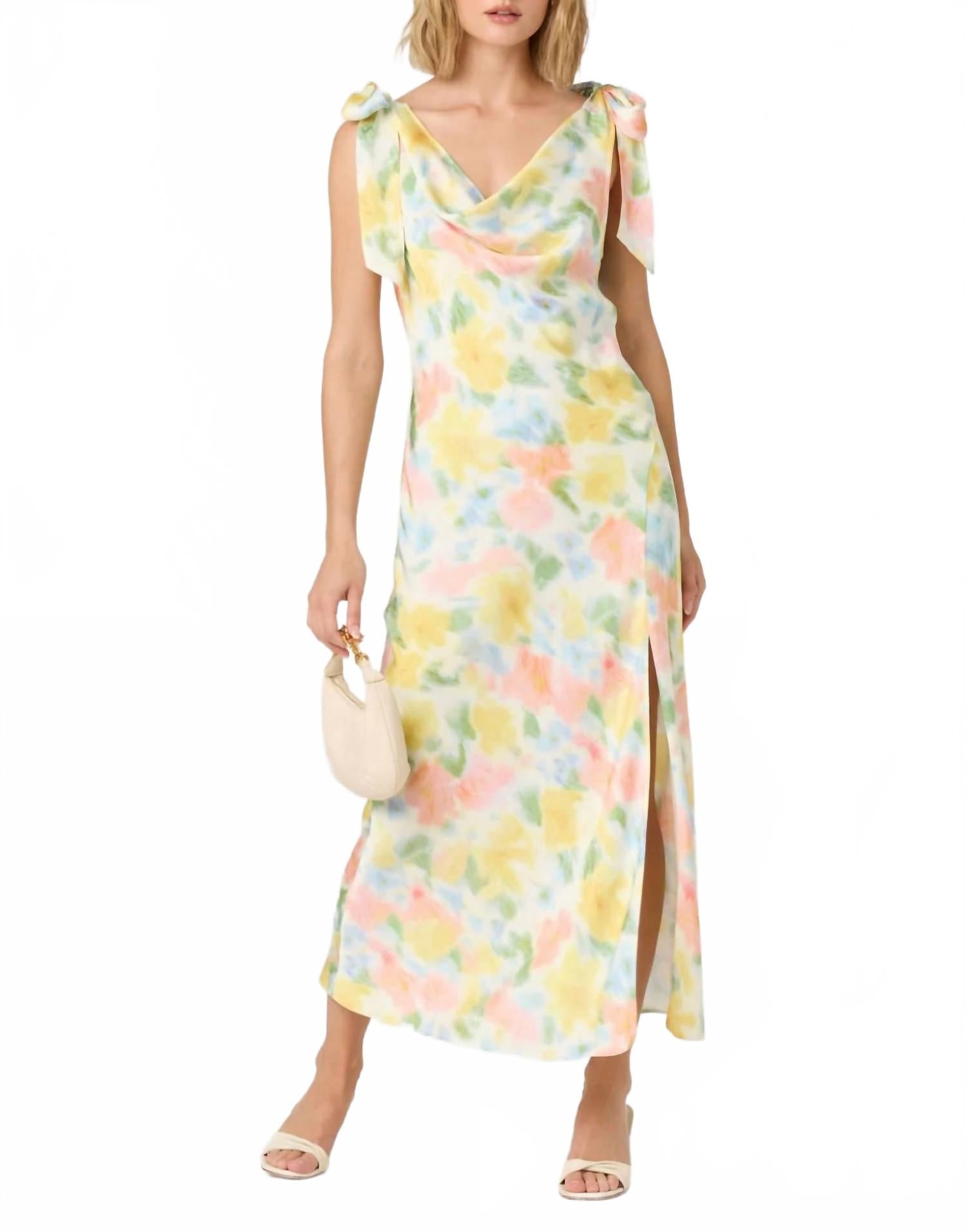 

Алексина сатиновое платье миди с капюшоном в желтом акварельном цвете ASTR