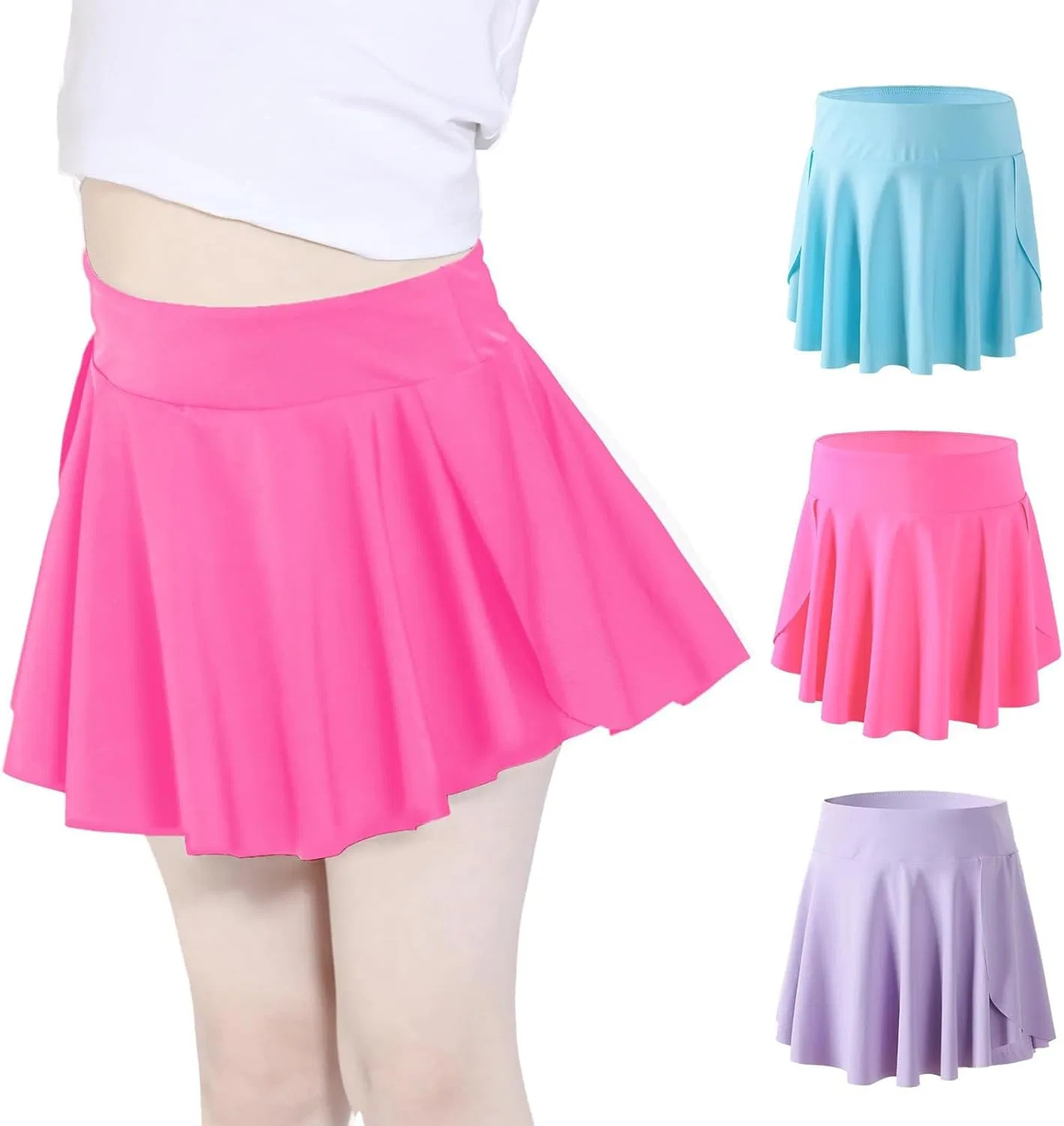 Спортивная юбка-шорты для девочек, Athletic Skirts for Tennis Golf, Butterfly Flowy Shorts for Kids, Hvididan, 3 Pack (rose pink+blue+purple)