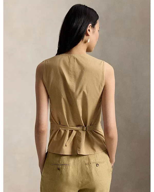 Жилет с пуговицами и отделкой из ткани деляве Ralph Lauren, Camel — фото 3