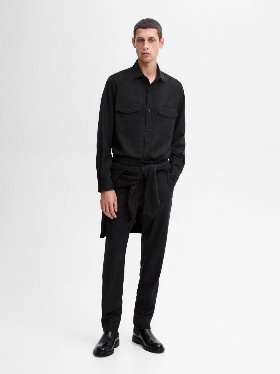 

Рубашка из смесовой шерсти с карманами Massimo Dutti, серый