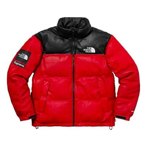 

Куртка fw17 x the north face leather nuptse jacket 'red' Supreme, красный