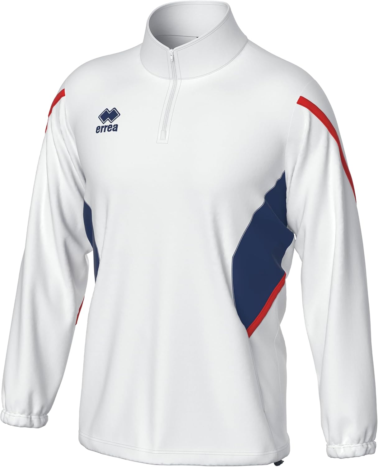 

Мужская трикотажная футболка ERREA с застежкой-молнией до середины груди (CHARLES) с затягивающимися штанинами и карманами на молнии , белый/темно-синий/красный