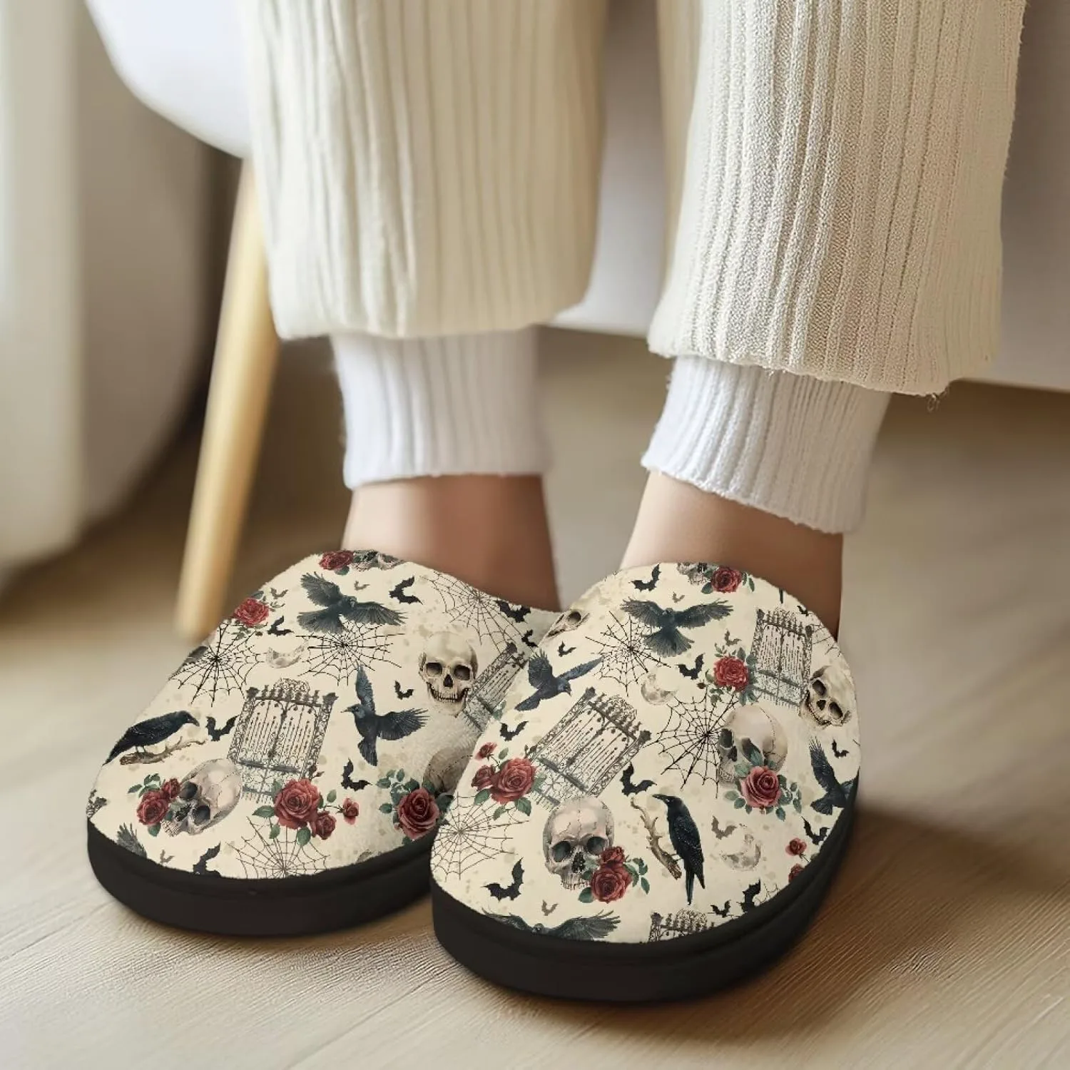 GIFTPUZZ Теплые тапочки для пары и семьи на осень и зиму для дома с нескользящей мягкой подошвой, обувь для женщин и мужчин, Хэллоуин, розовый — фото 4