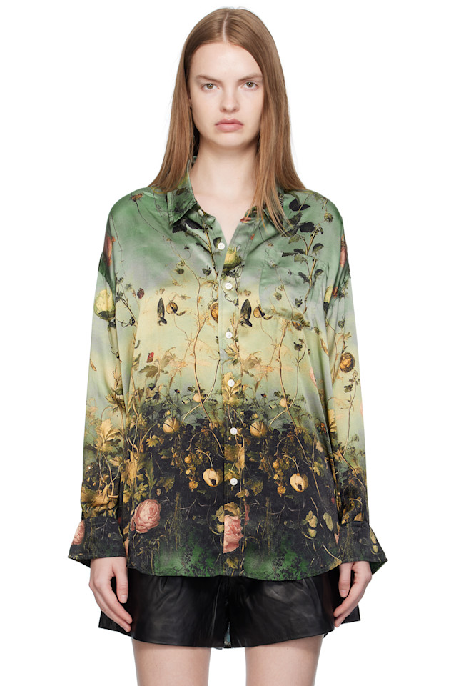 

R13 Зеленая рубашка с высоким воротником