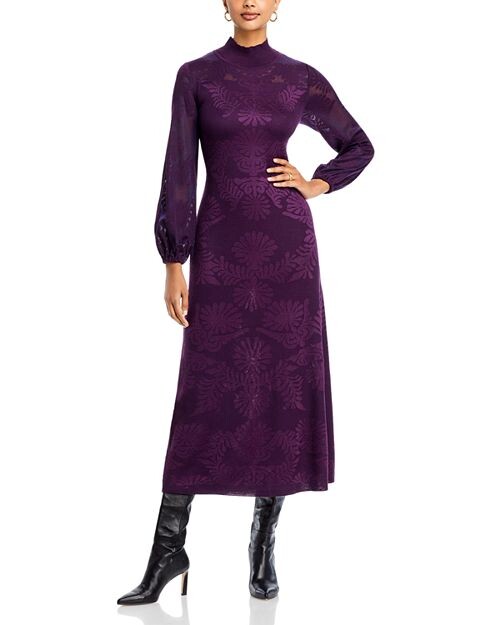 

Трикотажное платье миди с воротником-стойкой Misook, цвет Purple