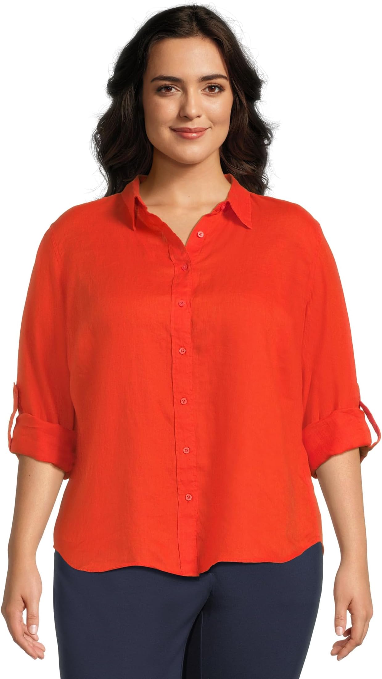 

Рубашка Lauren Ralph Lauren Plus-Size Linen Roll Tab–Sleeve Shirt, цвет Orange Lily