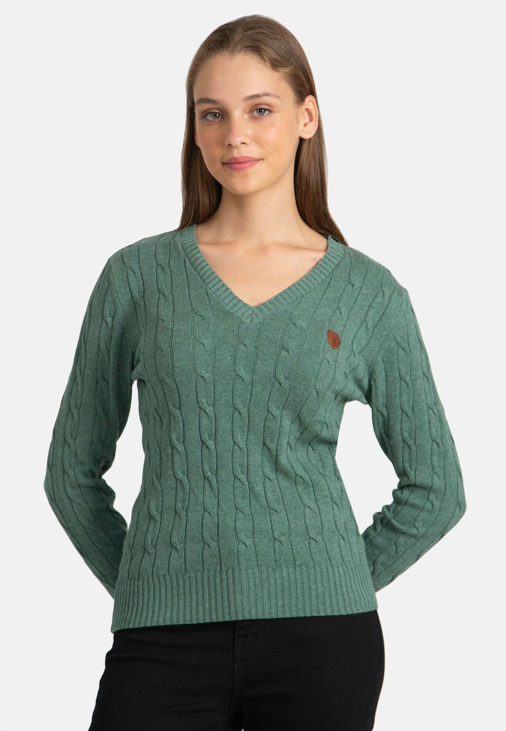 

Вязаный свитер V-NECK MODERN FIT Jacey Quinn, цвет green melange