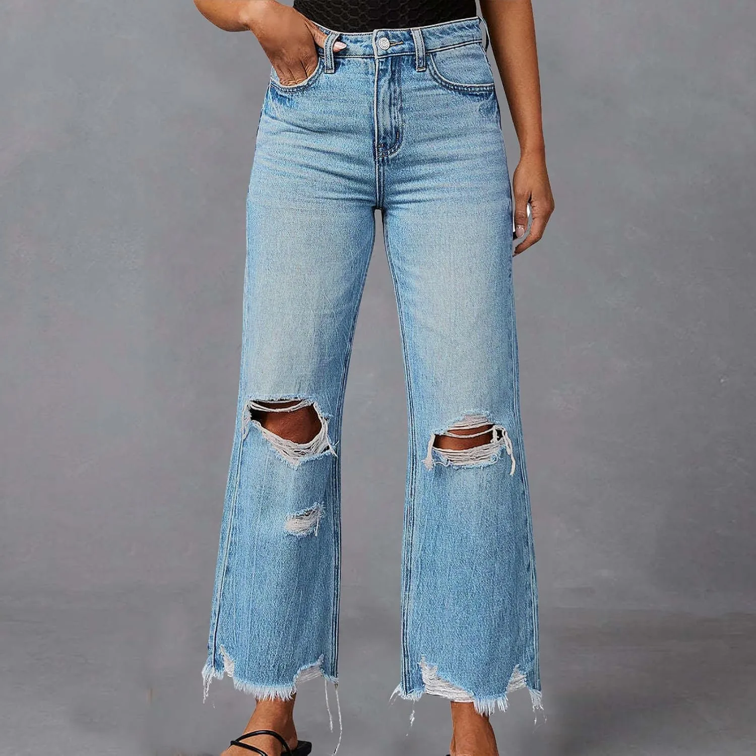 Женские джинсы деним loose western straight leg cutout wide leg — фото 2