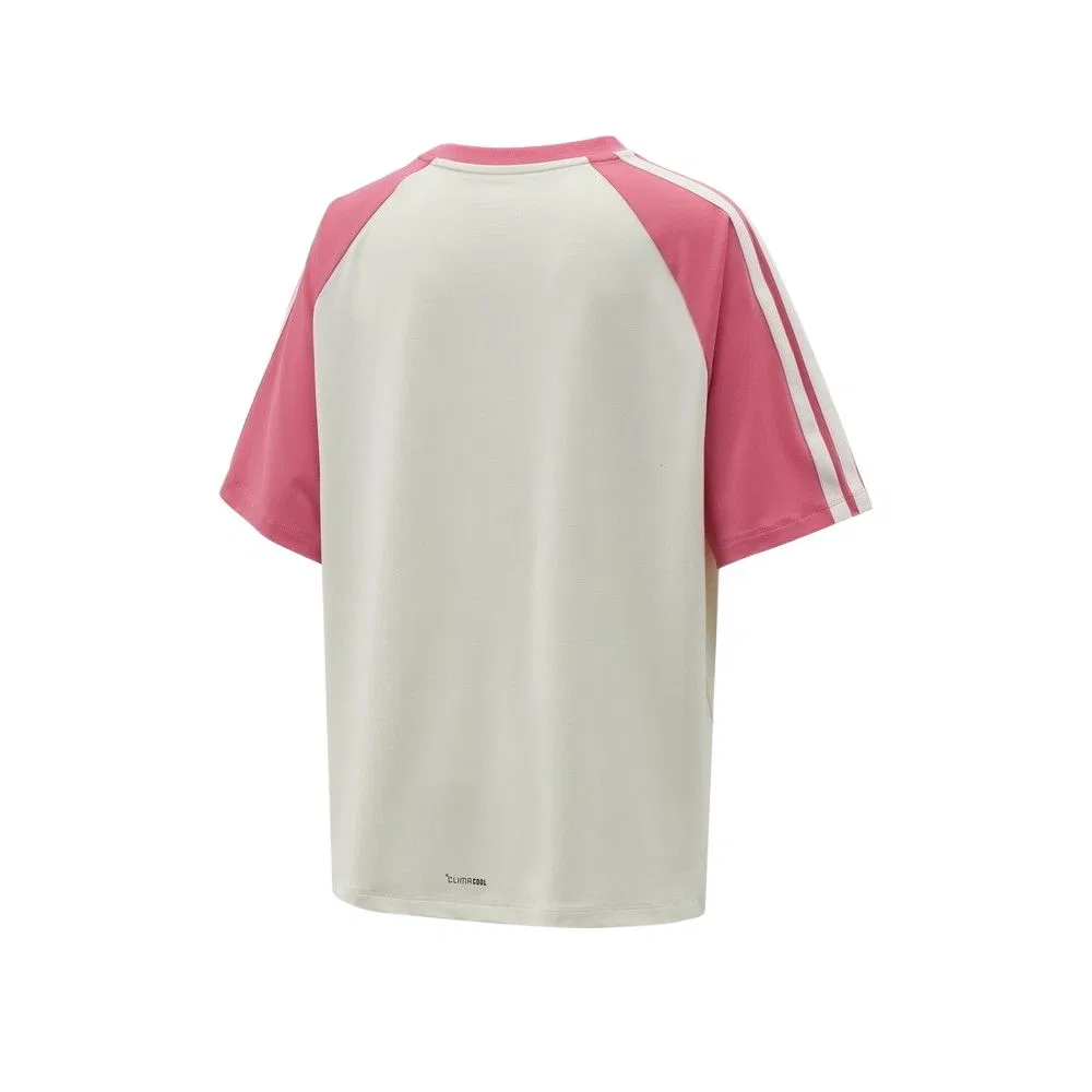 Детская футболка с круглым вырезом Adidas, Ecru/Pink — фото 3