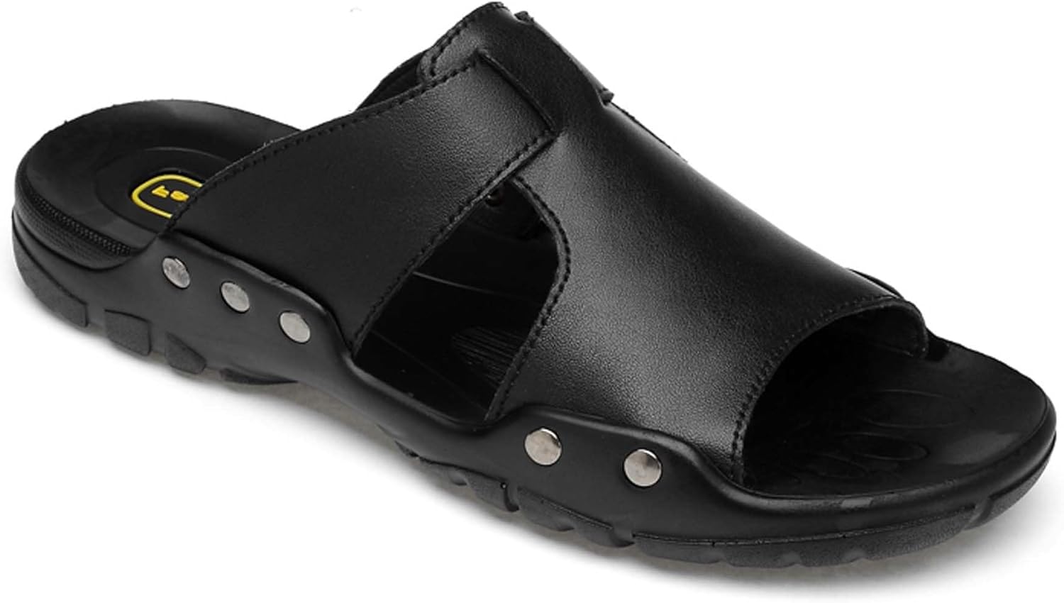 

Мужские сандалии слайд, премиальная кожаная комфортная открытая носочная модель, пляжные шлепанцы, повседневные легкие обувь для дома и улицы Generic, черный