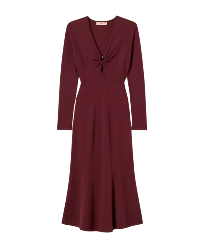 

Вязаное платье миди сливового цвета с V-образным вырезом Twinset, фиолетовый