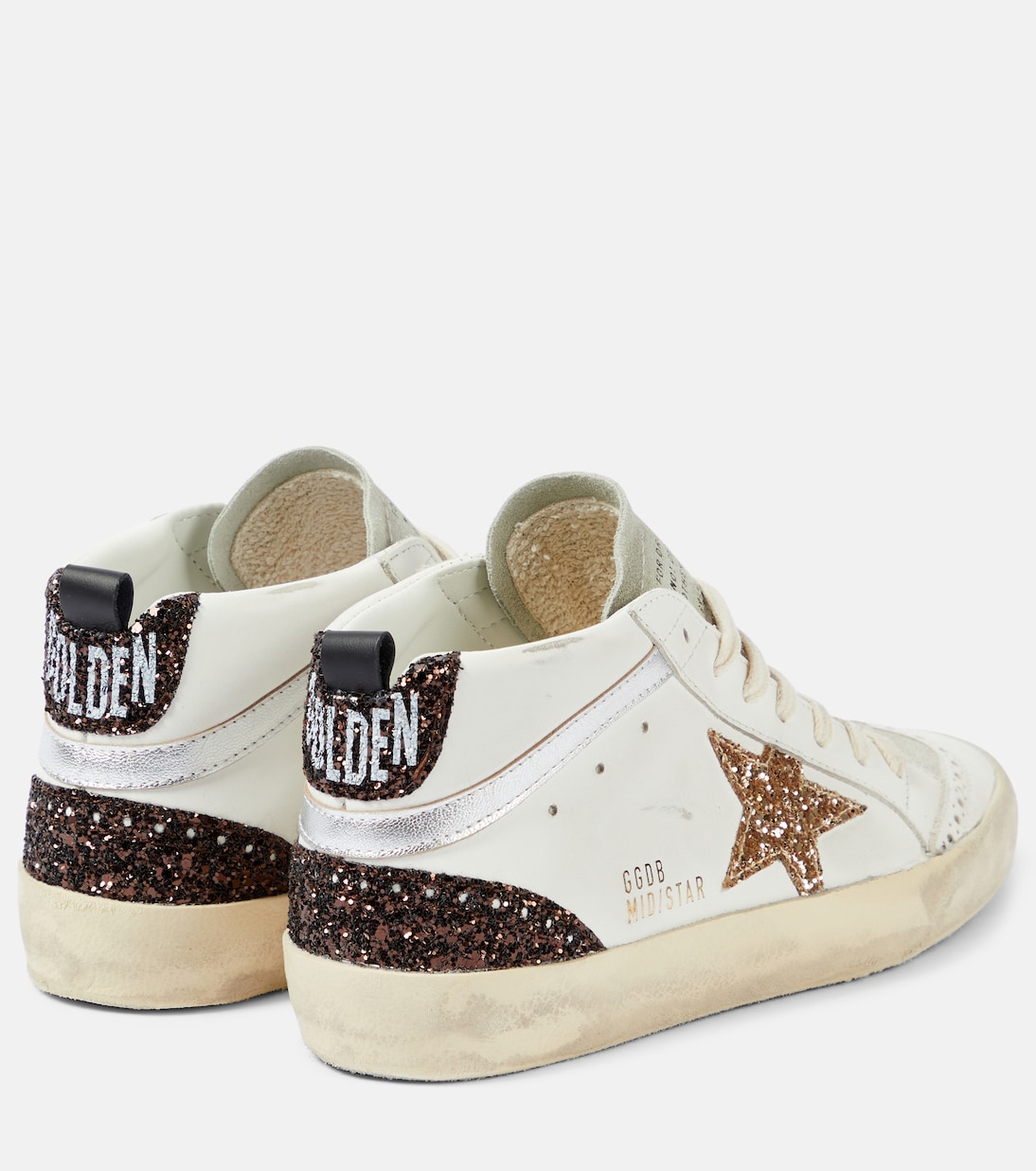 Кроссовки из блестящей кожи Mid Star Golden Goose, White/ Ice/ Gold/ Brown — фото 3