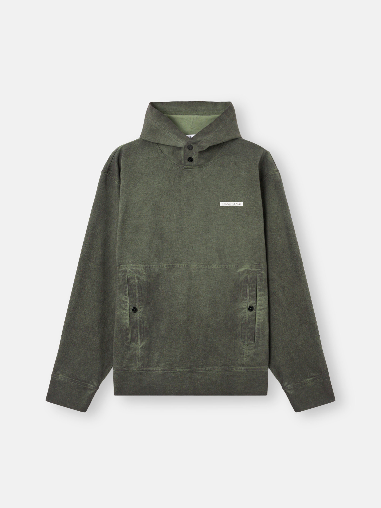 

Удобная толстовка с капюшоном и надписью Stone Island 6100058 COMPACT ORGANIC COTTON JERSEY 'VELO' EFFECT, Musk Green