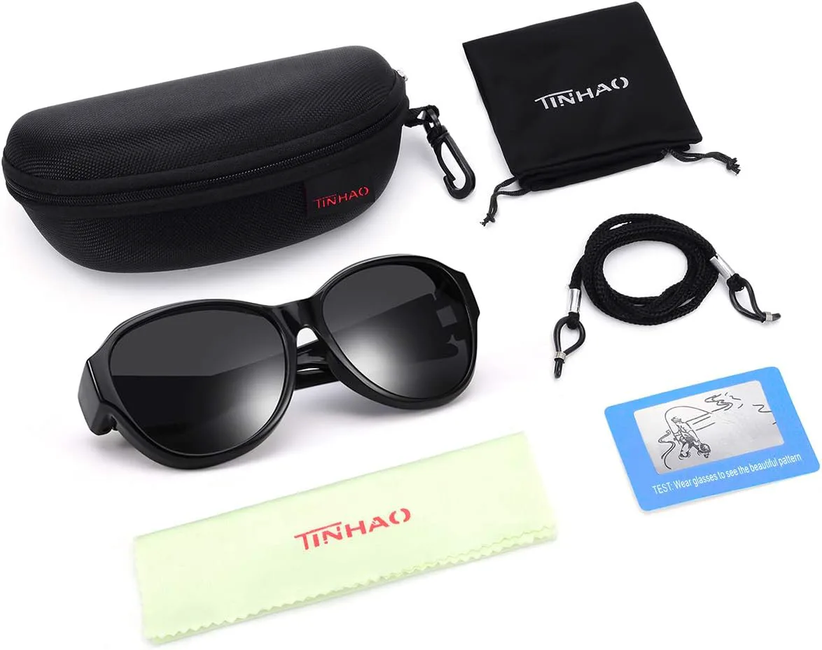 

Очки-накладки увеличенного размера для ношения поверх солнцезащитных очков (для женщин и мужчин) со 100% поляризацией и защитой от УФ-излучения TINHAO, A Black