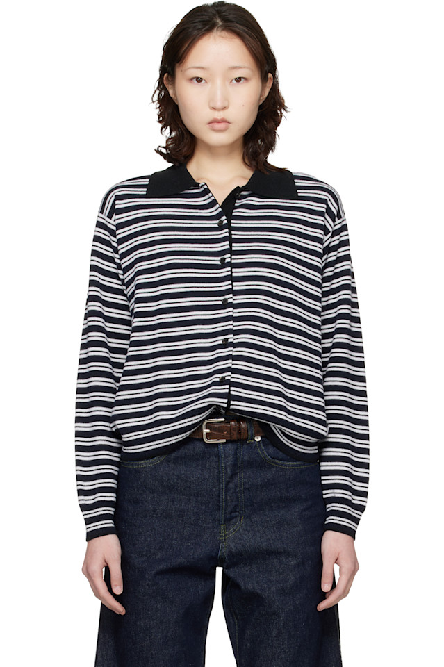 

Cordera Кардиган-Поло из мериносовой шерсти в черно-белую полоску