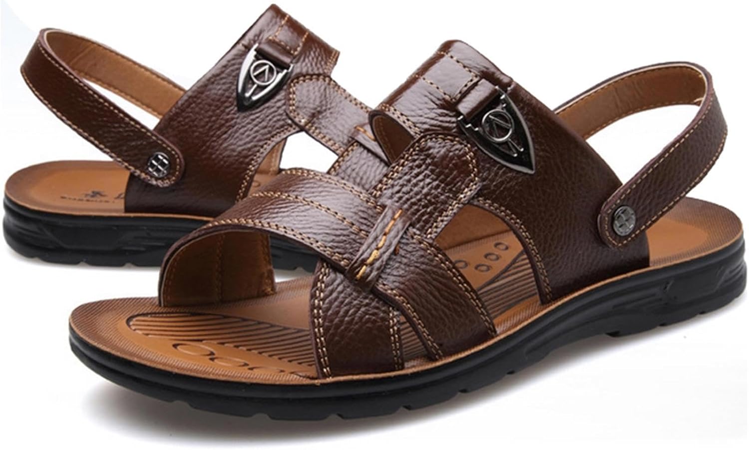 Men's Big Size Leather Flat Sandbeach Сандалии Casual Slipper Shoes PPXID, коричневый — фото 4