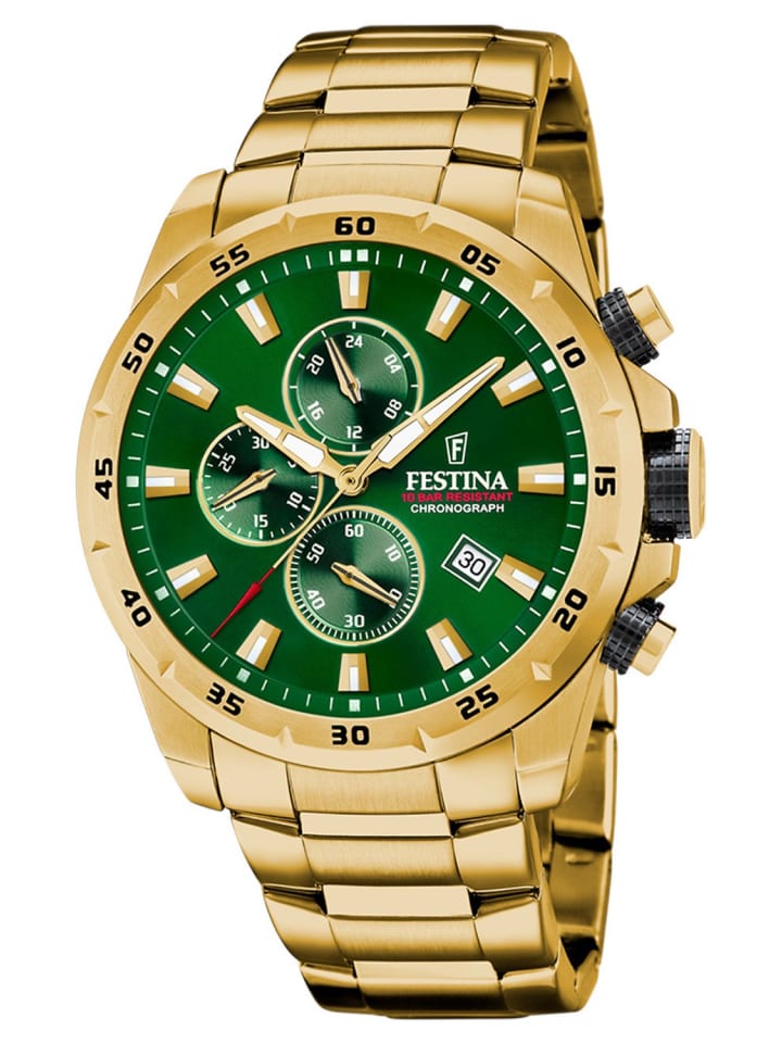 

Festina Мужские наручные часы-хронограф, золотисто-зеленые