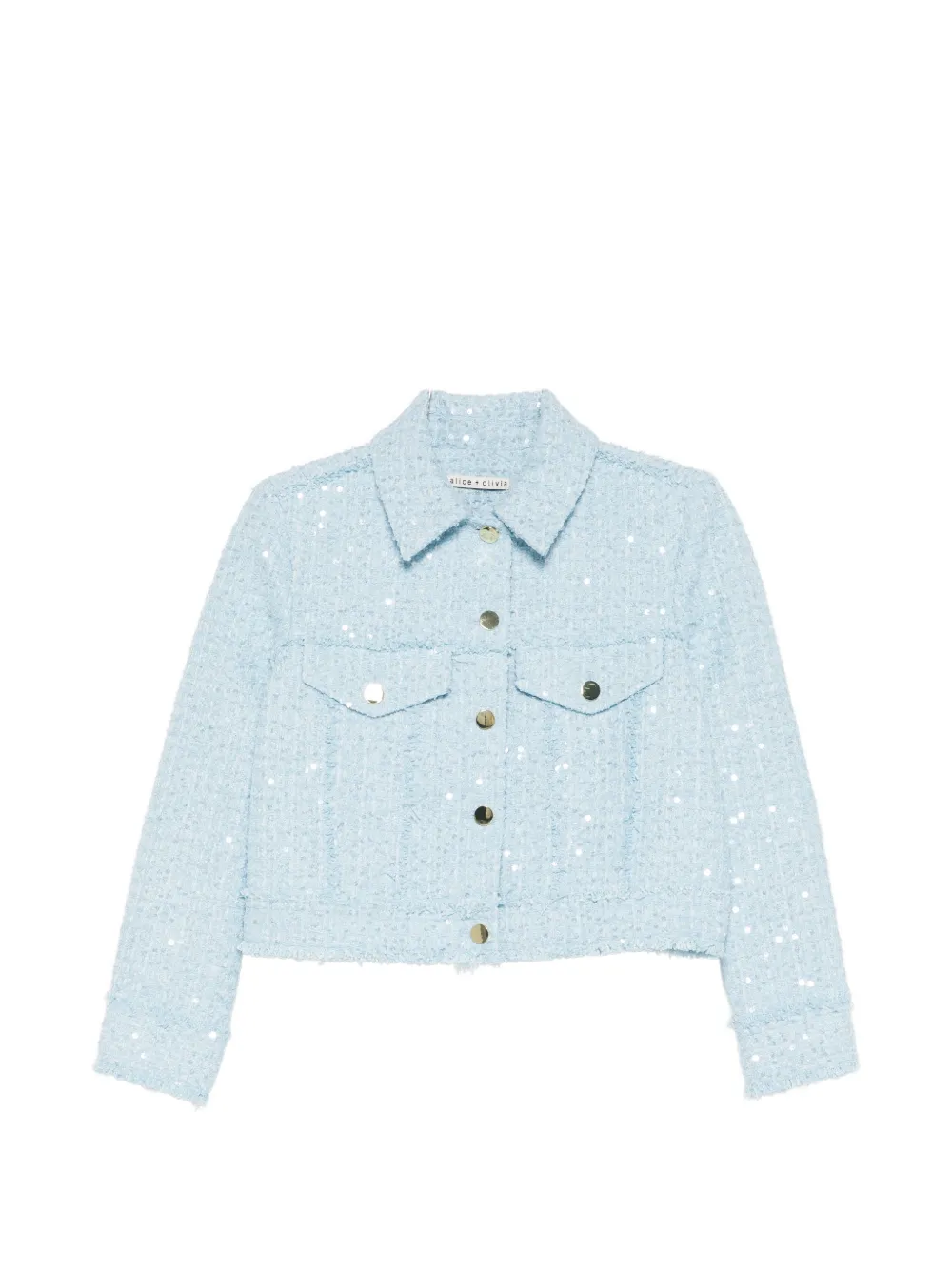 

Укороченный твидовый жакет Chloe с отделкой пайетками Alice + Olivia, синий