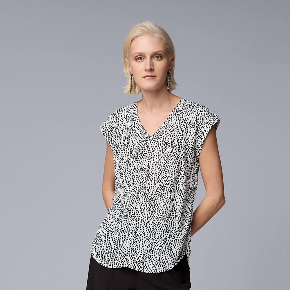 

Женский топ Simply Vera Vera Wang с v-образным вырезом, цвет White Black Spots