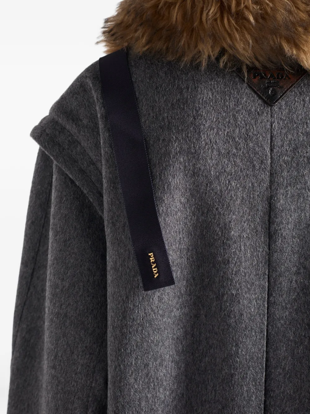 Однобортное двубортное пальто из лоденской ткани Prada, серый — фото 4