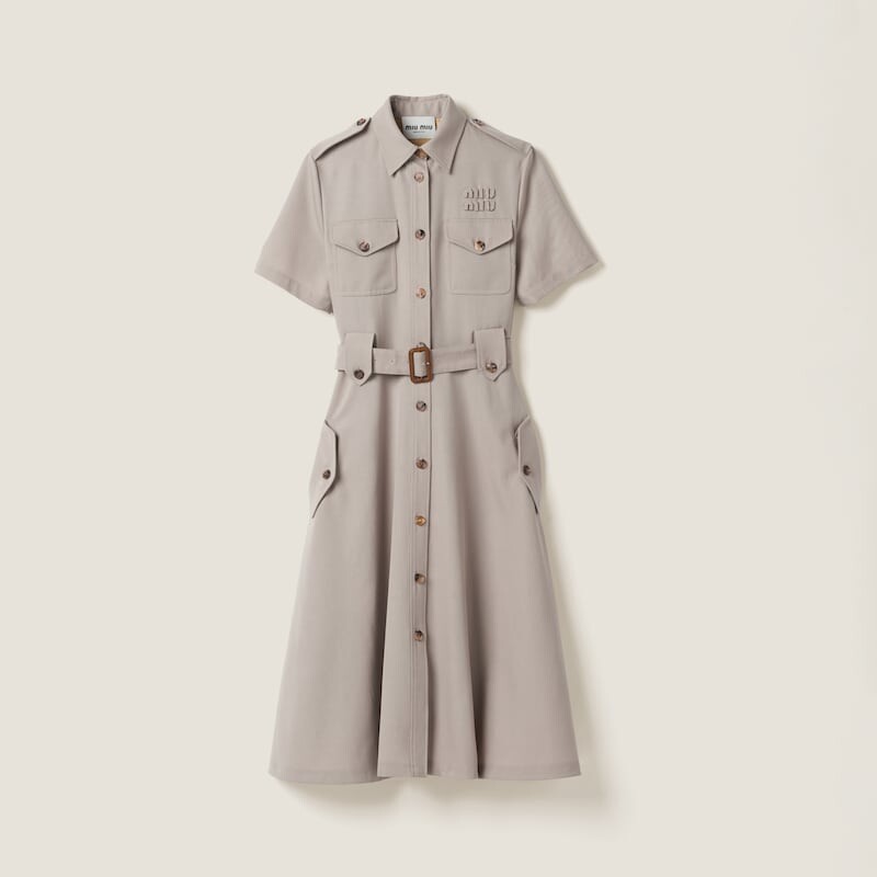 

Габардиновое платье Miu Miu, бежевый