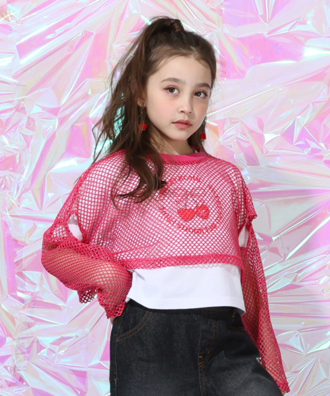 Сет из меш-топа и футболки BABYDOLL 2 предмета вишнёво-розовый — фото 3