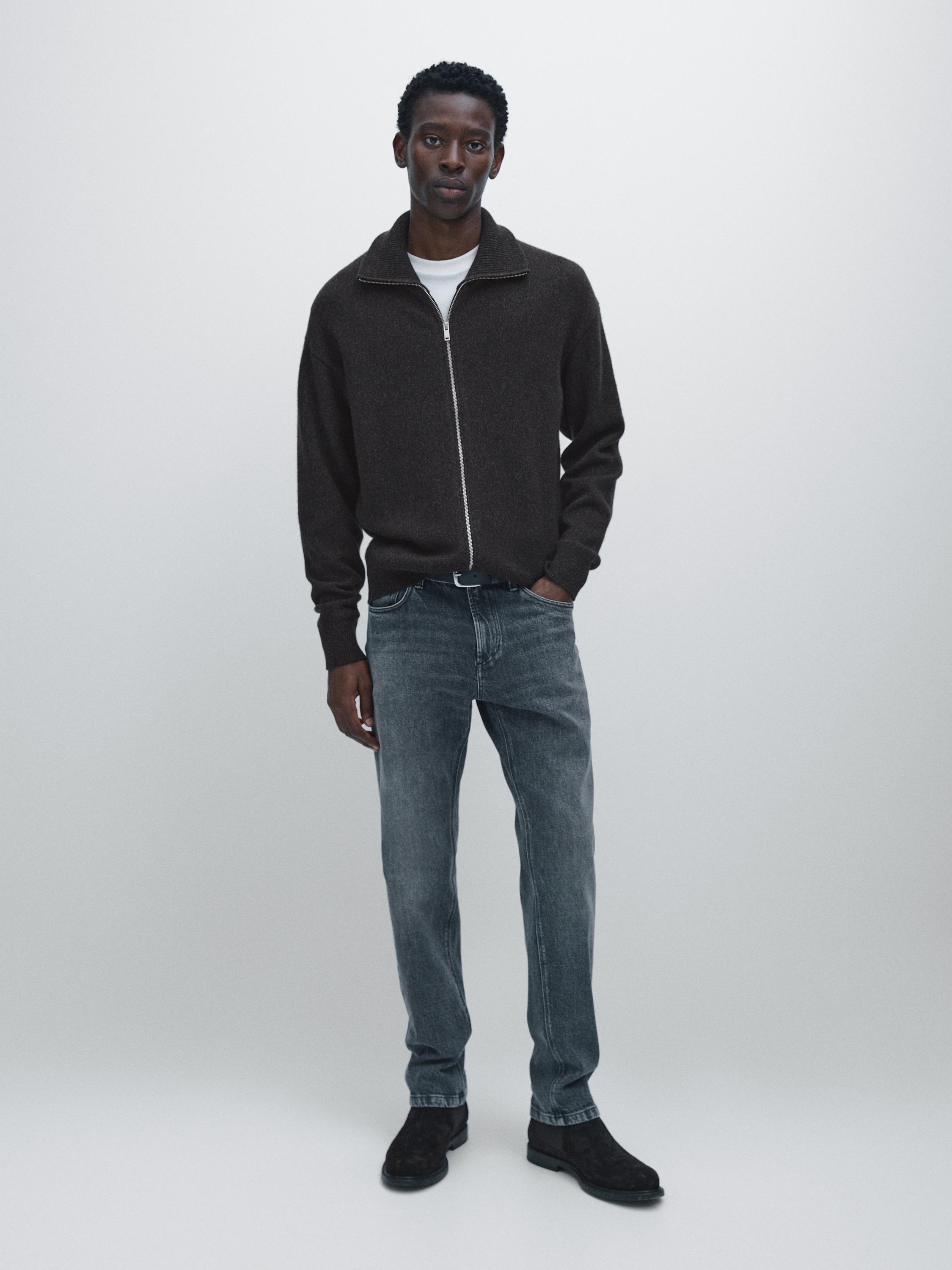 

Кардиган из шерстяной смеси с высоким воротником Massimo Dutti, темно-серый