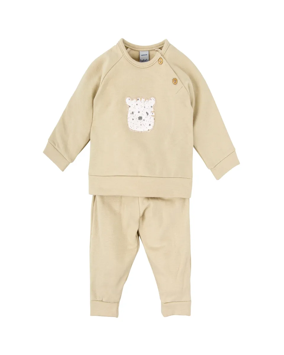 

Детский спортивный костюм для мальчика с круглым вырезом и регулируемыми брюками BABIDÚ, бежевый