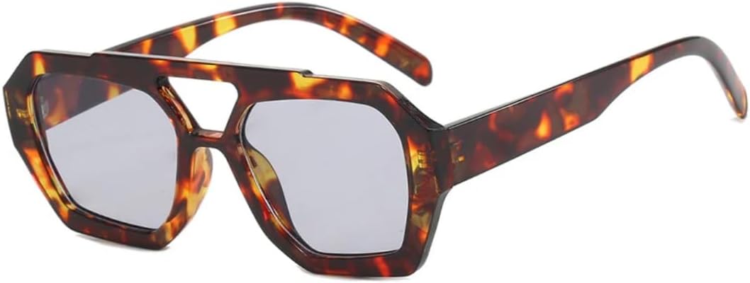 

Винтажные солнцезащитные очки для женщин и мужчин, толстая оправа, двойная перемычка, модные женские солнцезащитные очки с леопардовым принтом, синие SZVVBKK, Amber Gray