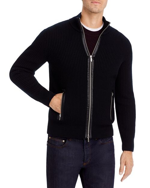

Кардиган с двойной молнией спереди, свитер из мериносовой шерсти The Men's Store at Bloomingdale's, цвет Black