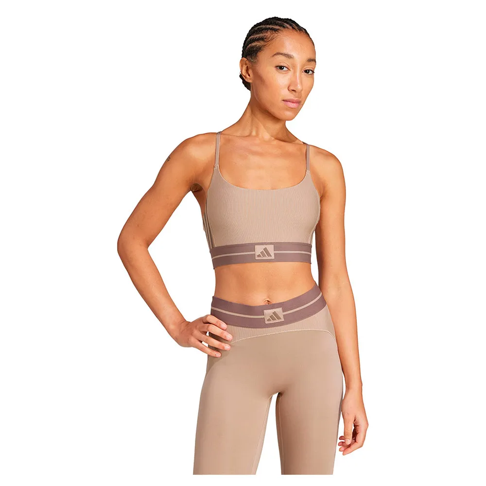 

Спортивный бюстгальтер adidas Hyperglam Rib Bralette Low Impact Sports Bra, бежевый