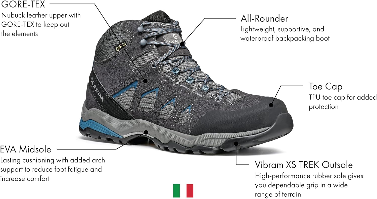 Мужские ботинки SCARPA Moraine Mid GTX с водонепроницаемой мембраной Gore-Tex, легкие, для походов и треккинга, голубой/серый — фото 2
