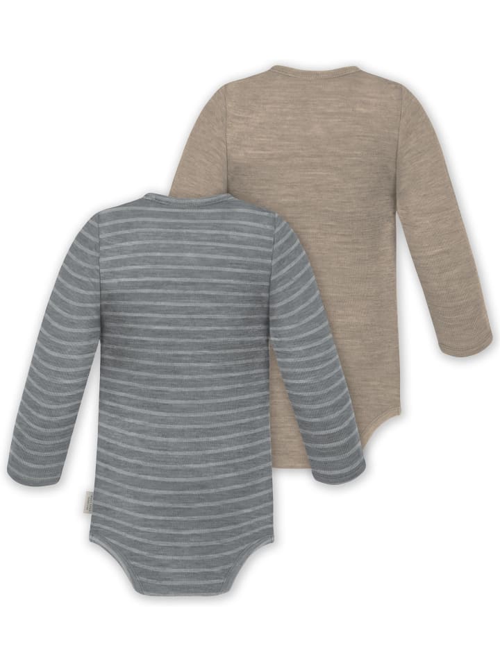 Normani Outdoor Sports Комплект из 2 детских боди с длинными рукавами из мериносовой шерсти, цвет Окленд, серый/бежевый — фото 2