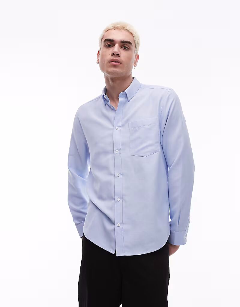 

Текстурированная рубашка Topman с длинными рукавами светло-голубого цвета