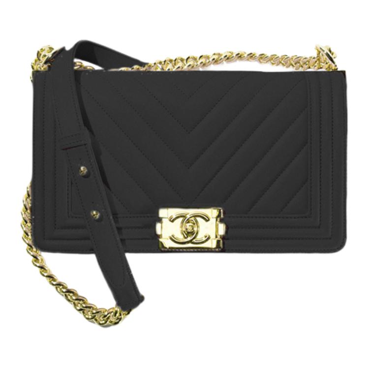 

Leboy Smooth Calf Leather Flap Bag, Плечевая сумка через плечо, Среднего размера женская черная CHANEL