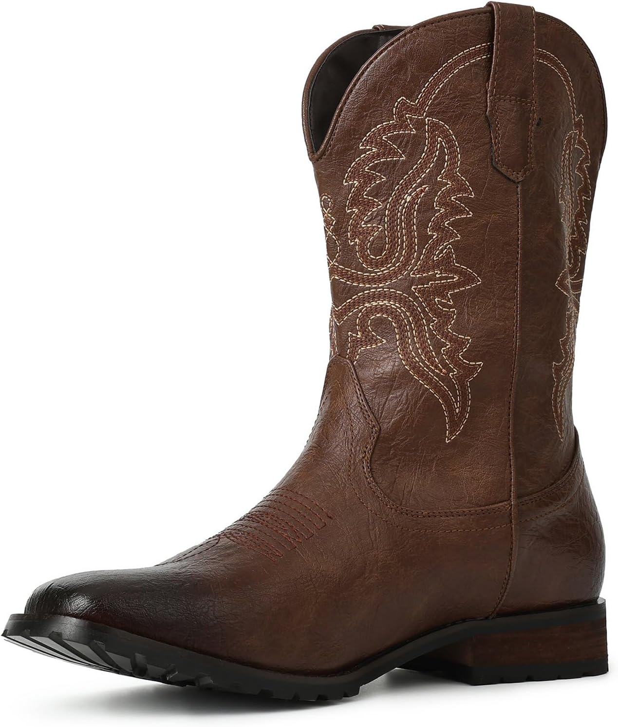 

Мужские ковбойские сапоги Eteridrey, вышитые вестерн-сапоги с квадратным носком, широкие голенища, ретро-сапоги Vaqueras для мужчин с массивным каблуком, сапоги на ноге, коричневый