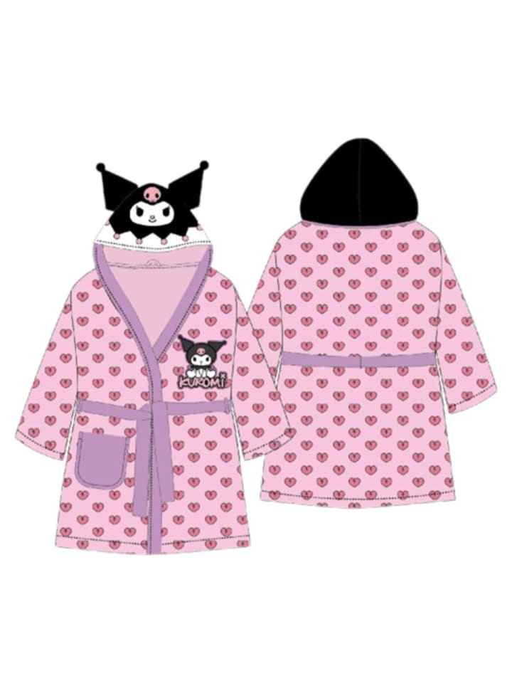 

Cofi 1453 Банный халат Kuromi с капюшоном, поясом и карманом для девочек, розовый, размер 110/116