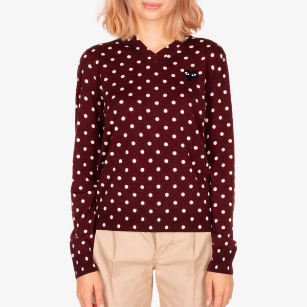 Свитер polka dot sweater black emblem 'burgundy' Comme Des Garcons Play, бургундия — фото 2