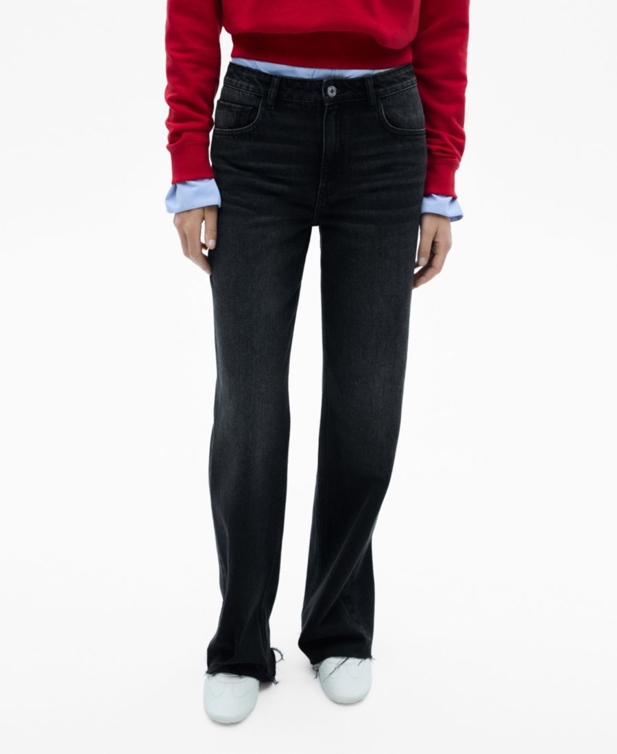 

Женские джинсы Danila средней посадки с широкими штанинами MANGO, Black denim