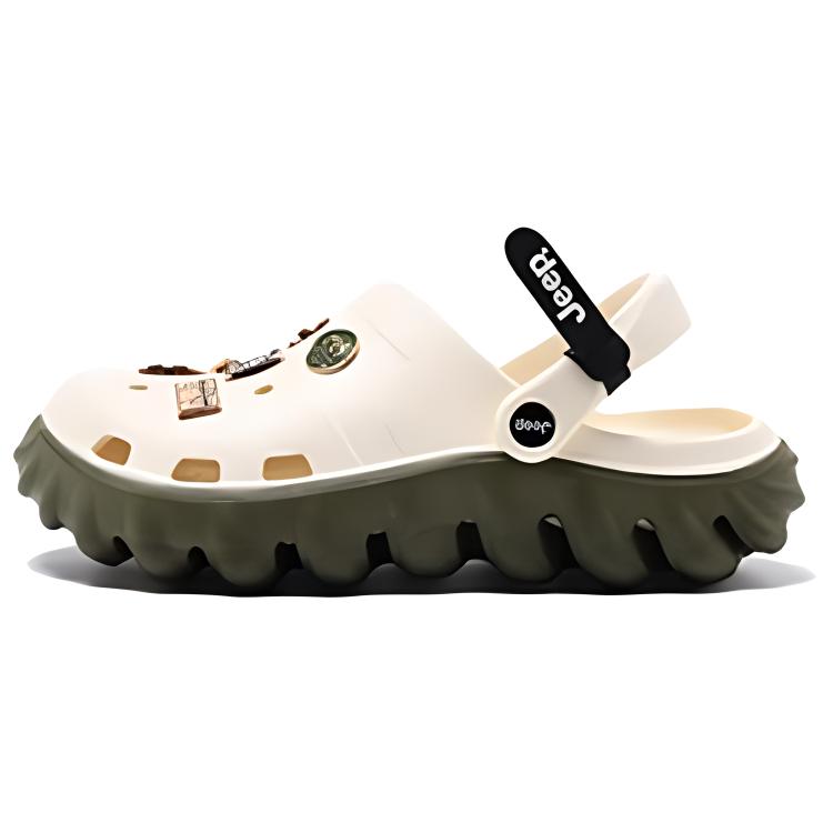 

Jeep Клоги мужские бежево-зелёные с чёрным ремешком, цвет Beige Green (Black Strap Style)