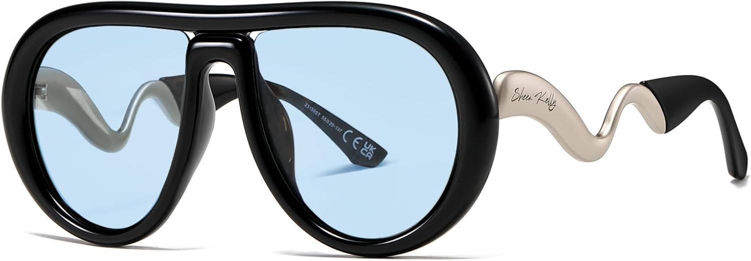 

Солнцезащитные очки SHEEN KELLY поляризованного овального типа для женщин, увеличенного размера, модная плоская оправа, изогнутые металлические дужки, дизайнерские очки, 7
