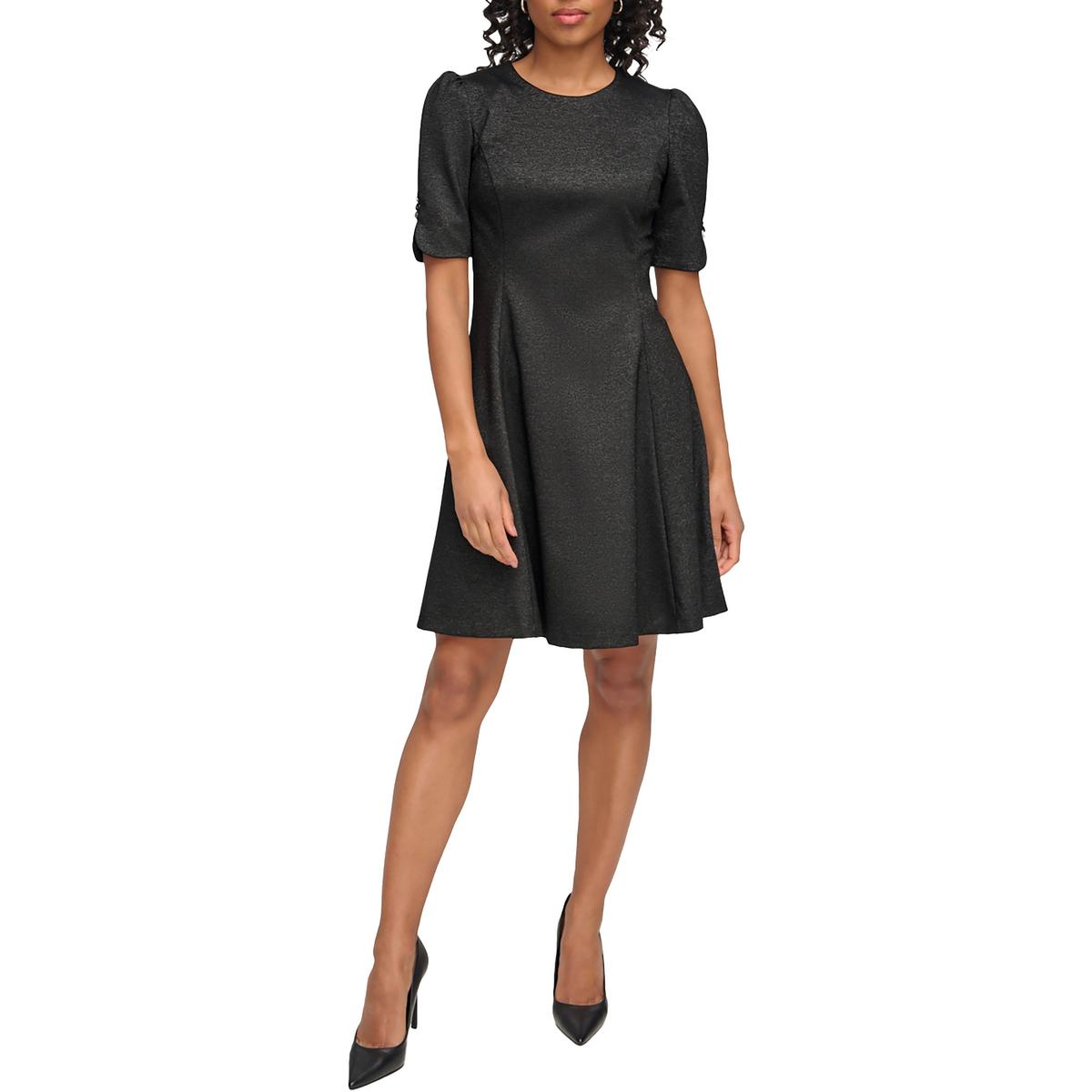 

Платье Petites Womens из переливающегося вискозного шёлка с бахромой DKNY, черный/серебряный