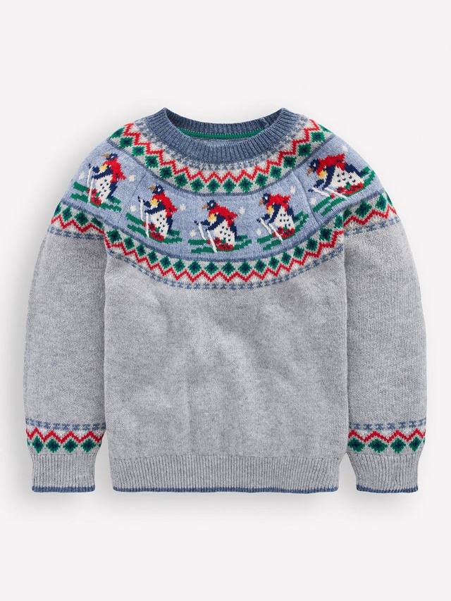 

Детский джемпер из хлопковой смеси с круглым вырезом Mini Boden, Grey Marl Penguins