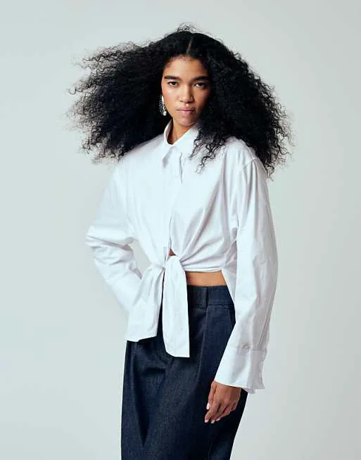 

Белая рубашка оверсайз с завязкой спереди ASOS DESIGN