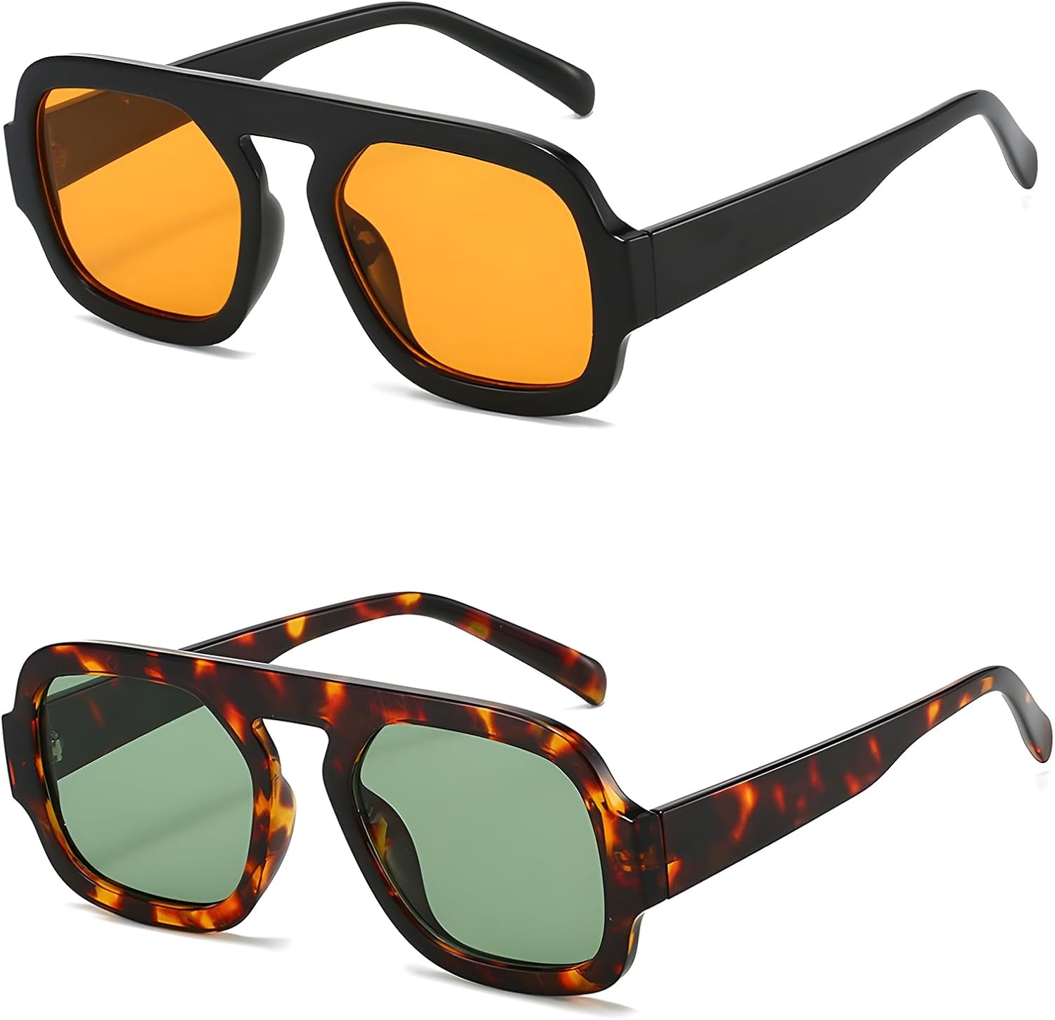 

Большие ретро-солнцезащитные очки-авиаторы квадратной формы для женщин и мужчин – винтажные очки в стиле 70-х с крупной оправой и плоским верхом, модные солнцезащитные очки SIEYEWER, Black + Leopard Print