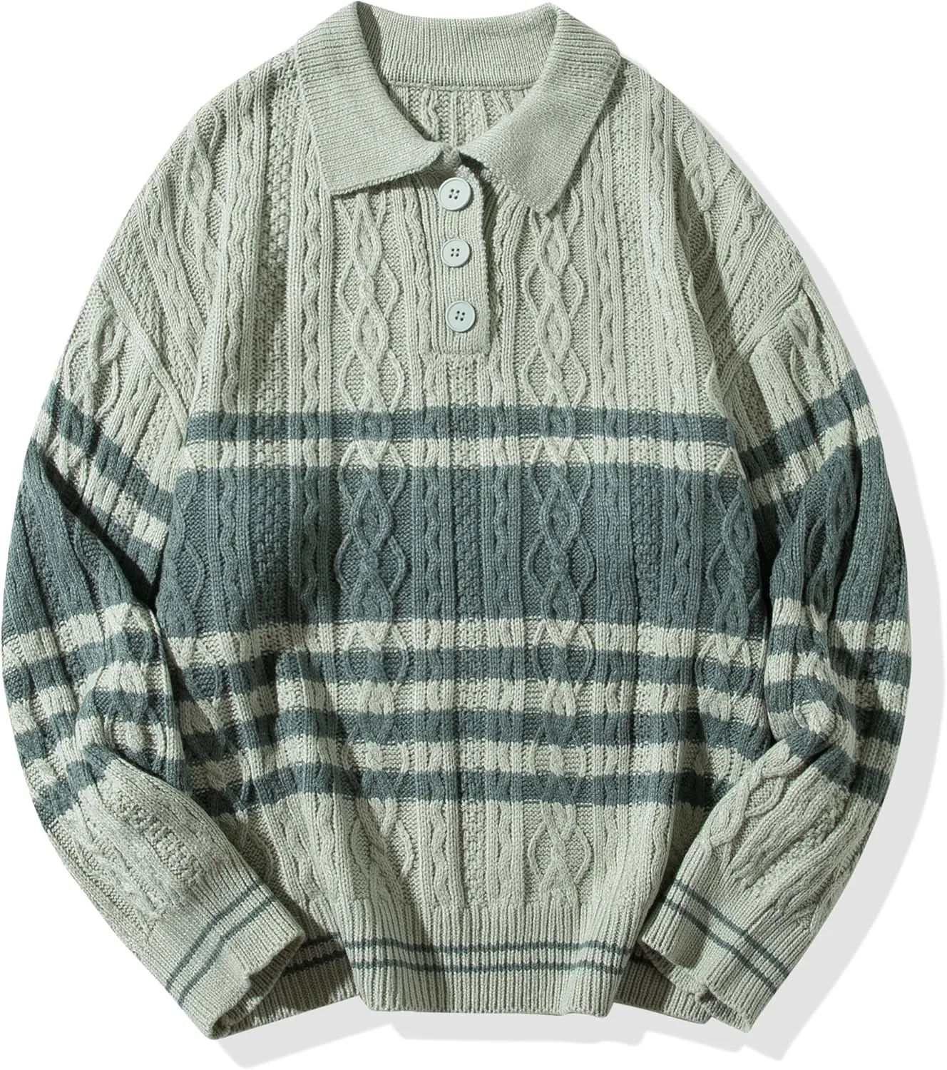 

Мужской свитер в полоску с кабельной вязкой, классический крой, V-образный вырез PRTM EGO