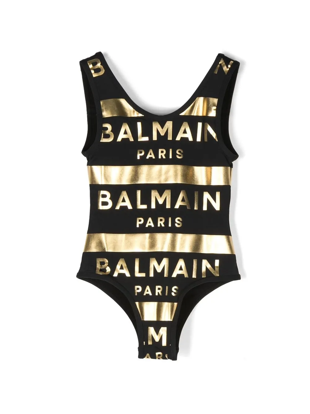 

Купальник с эффектом металлик и логотипом Balmain Kids, черный